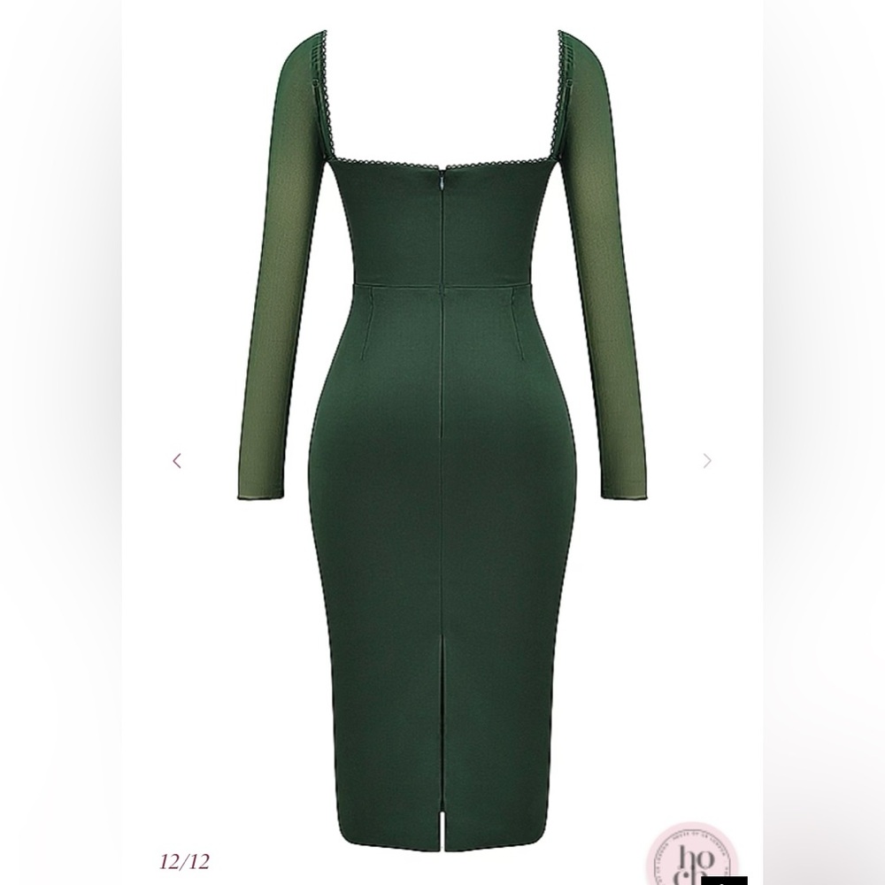 House of CB Ellica Emerald Green Mesh Sleeve Bodycon Midi Dress Size S Excellent - Picture 7 of 16